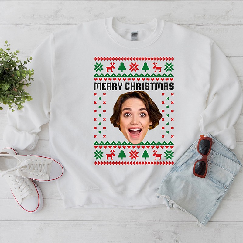 Custom Photo Ugly Christmas Sweatshirt Dog Lover Gift