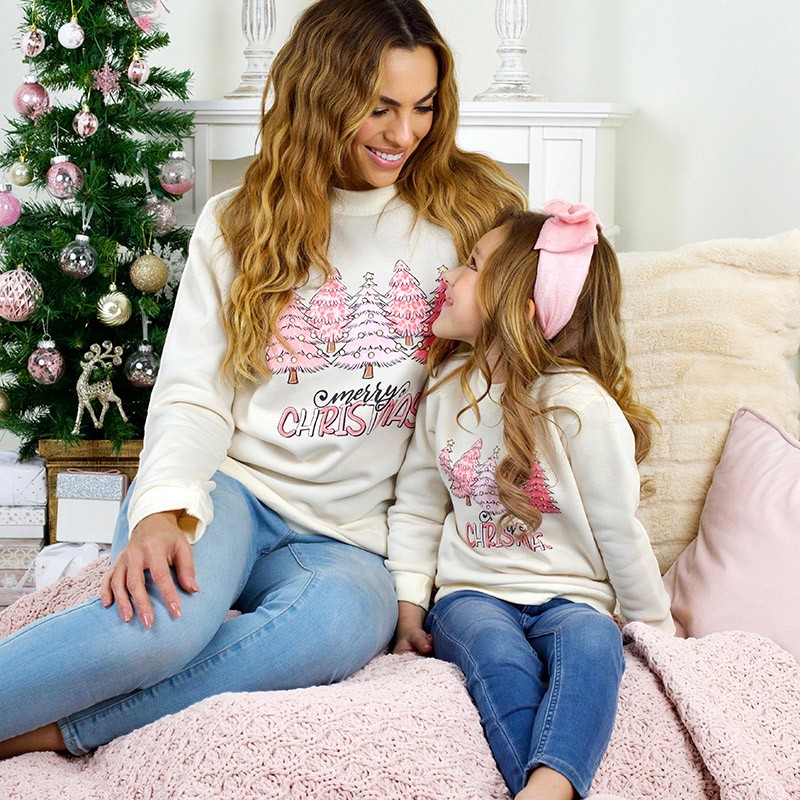 Mommy and Me Pink Christmas Trees Crewneck Sweatshirt