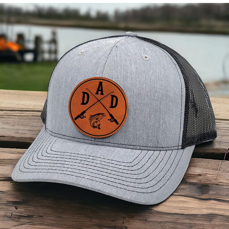 Personalized DAD Real Leather Patch Trucker Hat with Kids Names Father's Day Gift For Fishing Lover