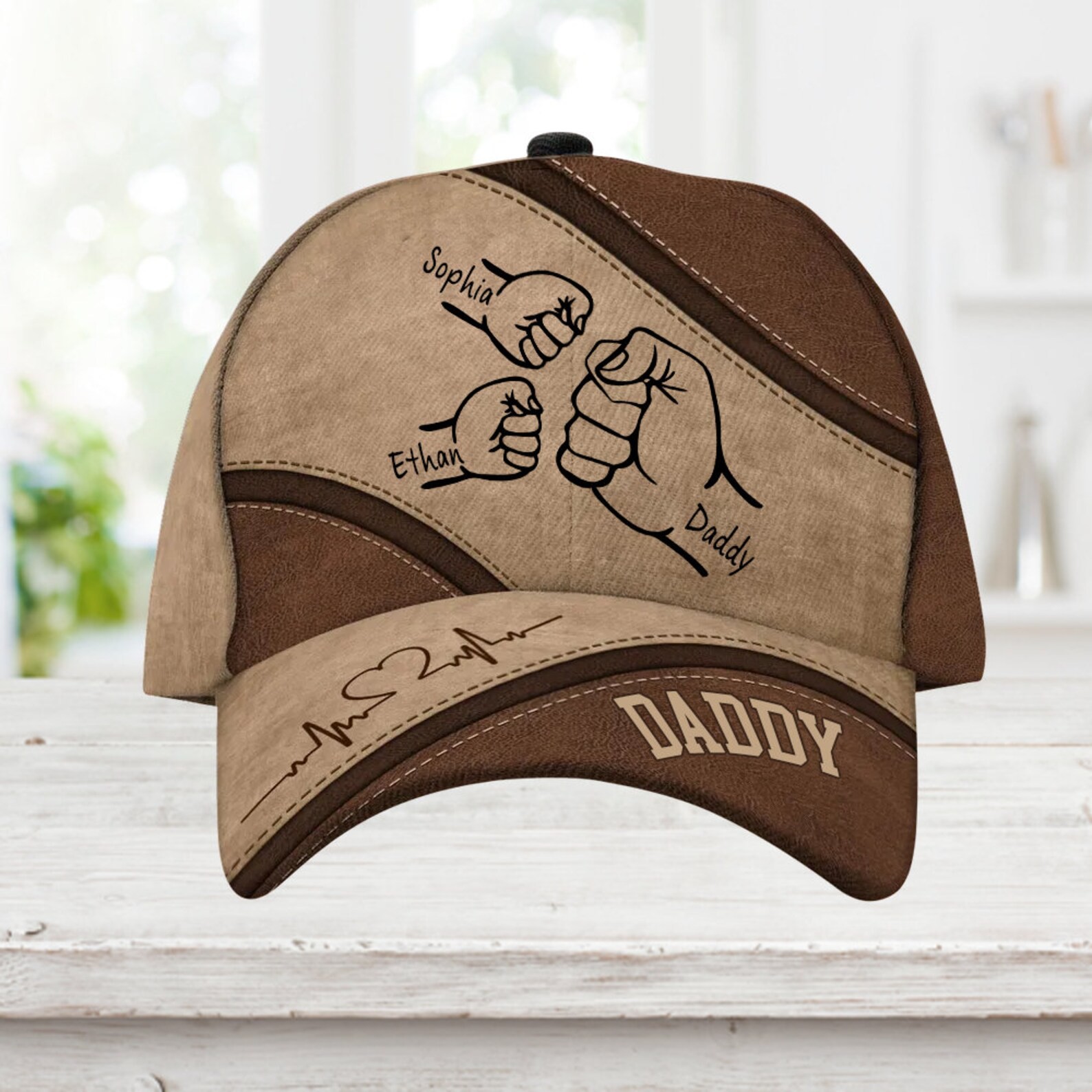 Custom Dad and Baby Fist Bump Cap with Kid Names Cap