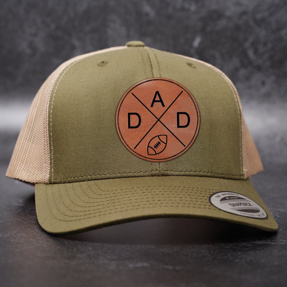 Personalized DAD Real Leather Patch Trucker Hat With Initials and Symbols Father's Day Gift