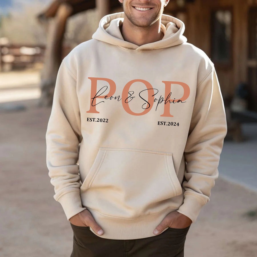 Personalized POP DAD Hoodie Sweatshirt with Kid's Names Father's Day Gift Cool Dad Gift