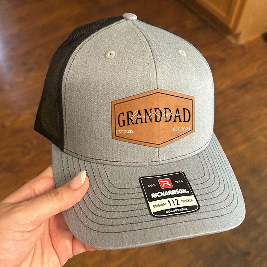 Personalized DAD Real Leather Patch Trucker Hat with Kids Names Father's Day Gift New Dad Gift