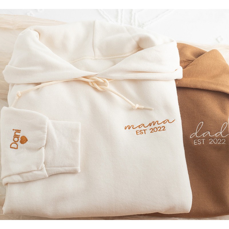 Custom Embroidered Mama Dad Hoodie, Personalized Matching Mom and Dad Gifts