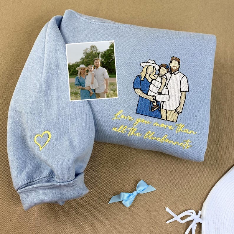 Embroidered Mama Sweatshirt, Custom Portrait From Photo Shirt, Family Portrait Hoodie, Gifts for Mom