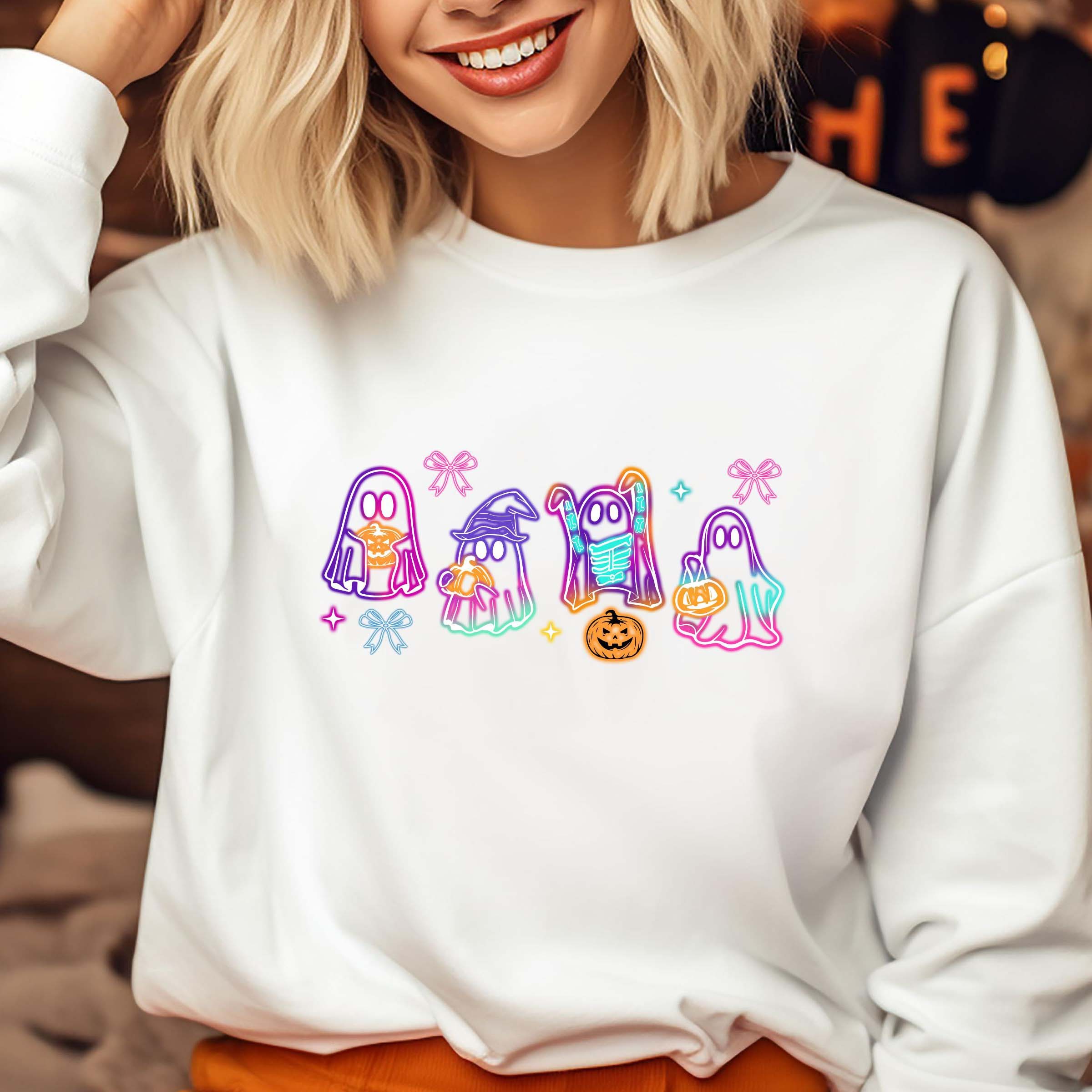 Ghost Neon Color Halloween Sweatshirt, Halloween Ghost Neon Sweatshirt