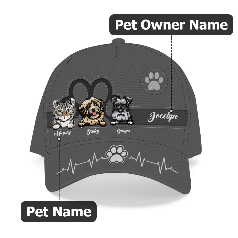 Personalized Multicolor Adjustable Cartoon Cat Dog Design Baseball Cap with Name Sports Accessories Gift for Pet Lover