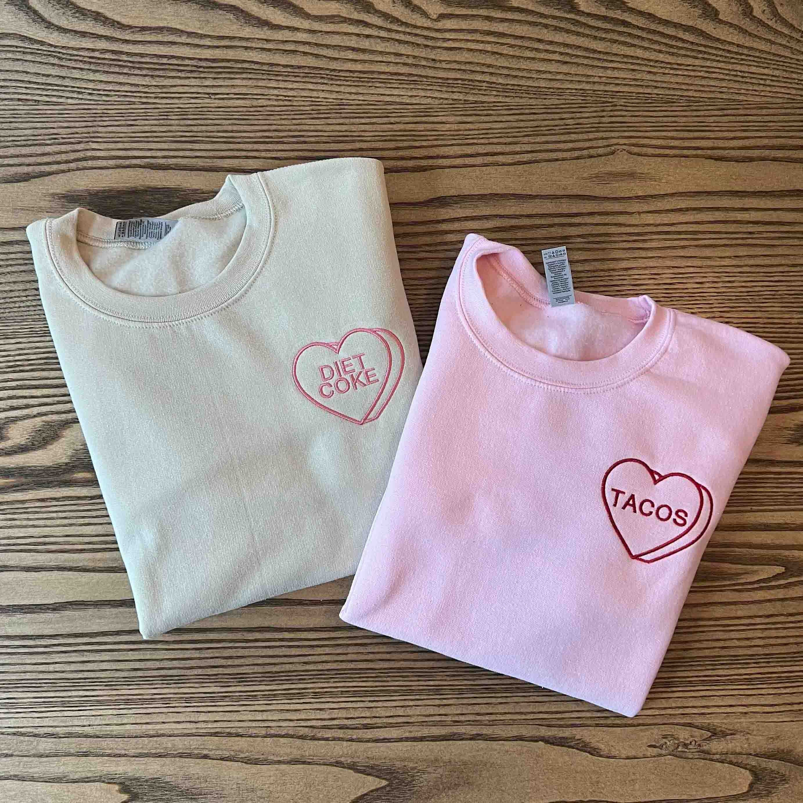 Custom Embroidered Valentine Sweatshirt with Personalized Candy Hearts